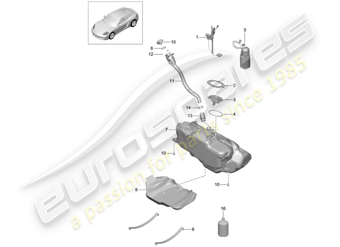porsche 718 cayman (2020) diagrama de piezas del tanque de combustible