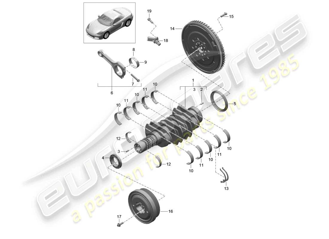 porsche 2020 (718 boxster) cigüeñal diagrama de piezas