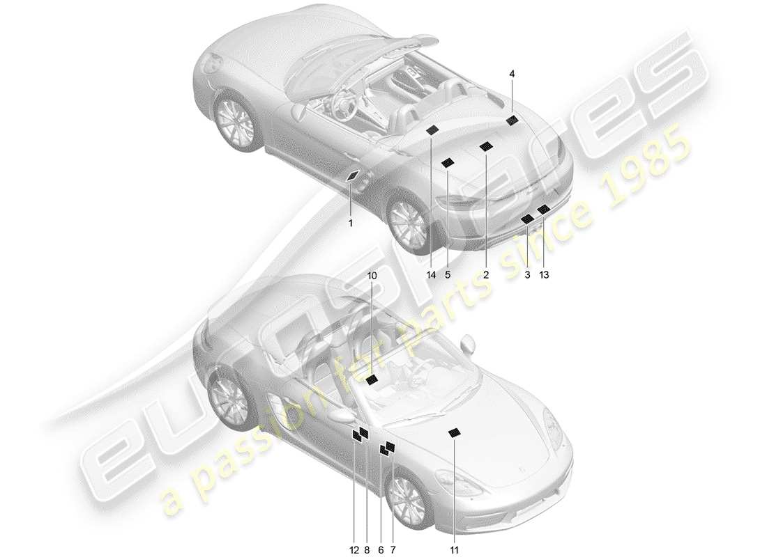 porsche 2017 (718 boxster) señales/avisos diagrama de piezas