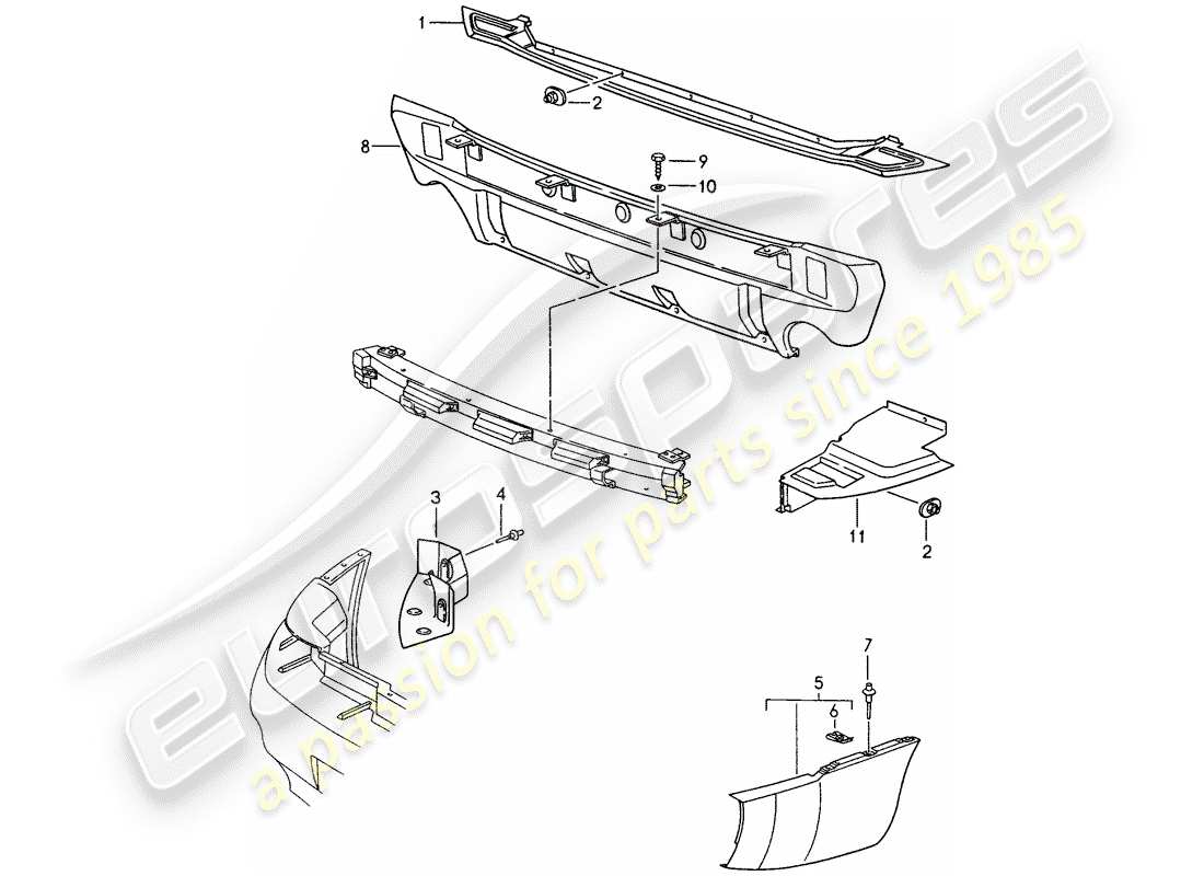 porsche 1994 (993) protección térmica - para - parachoques diagrama de piezas