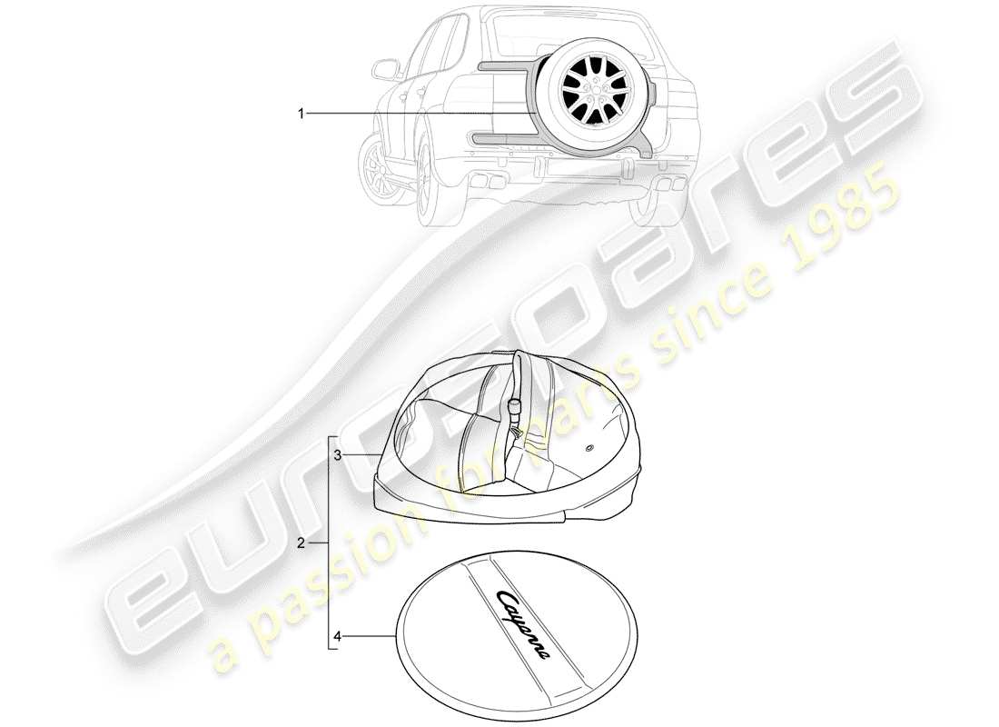 porsche 2016 (tequipment cayenne) soporte para rueda de repuesto esquema de piezas