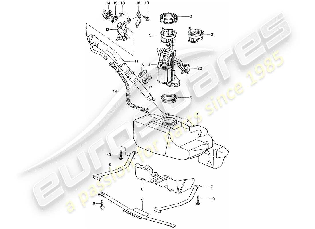 porsche 2005 (996 gt3) depósito de combustible diagrama de piezas