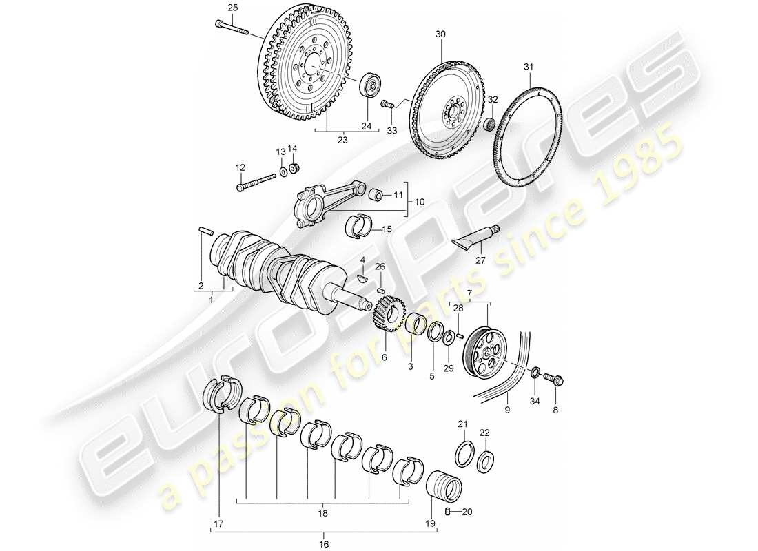 porsche 2005 (996 gt3) cigüeñal diagrama de piezas