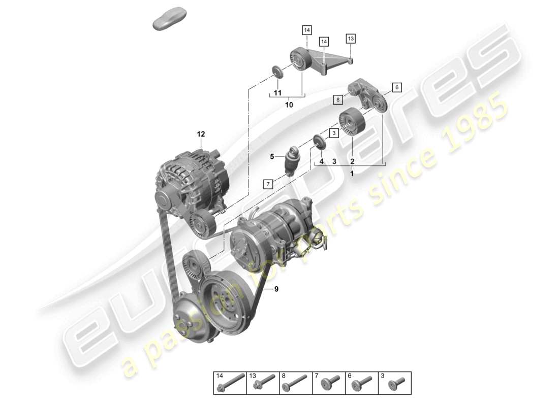 porsche 2020 (718 cayman) amortiguador tensor de correa poly-v diagrama de piezas
