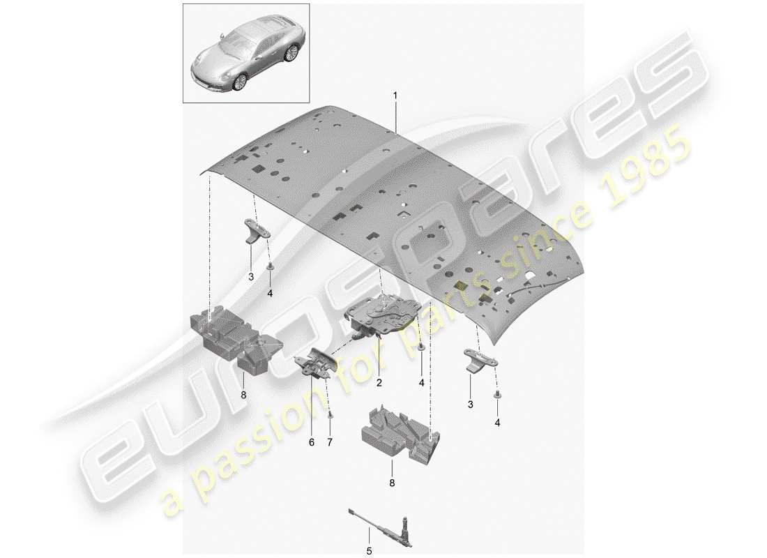 porsche 2017 (991-2) diagrama de piezas del marco superior