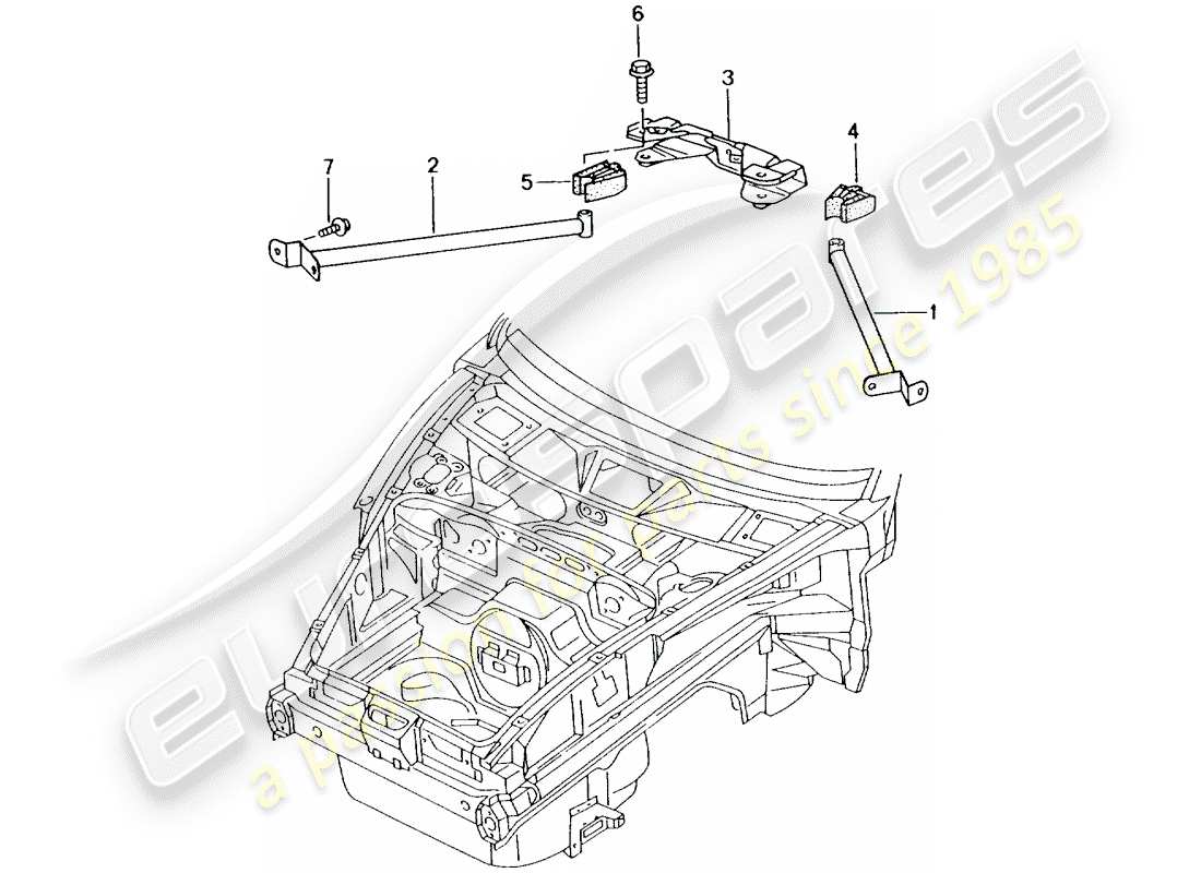 porsche 2001 (996 turbo / gt2) diagrama de piezas del domo strut