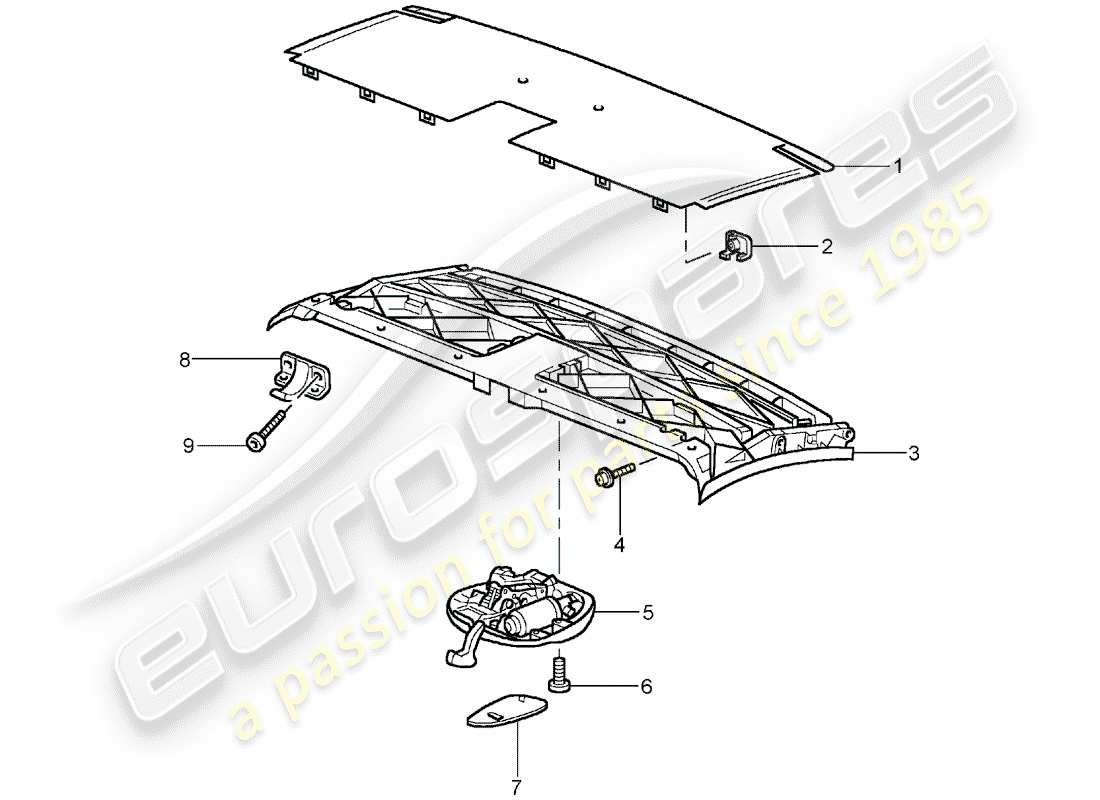 porsche 2001 (996 turbo / gt2) marco superior - marco del techo - diagrama de piezas del catch