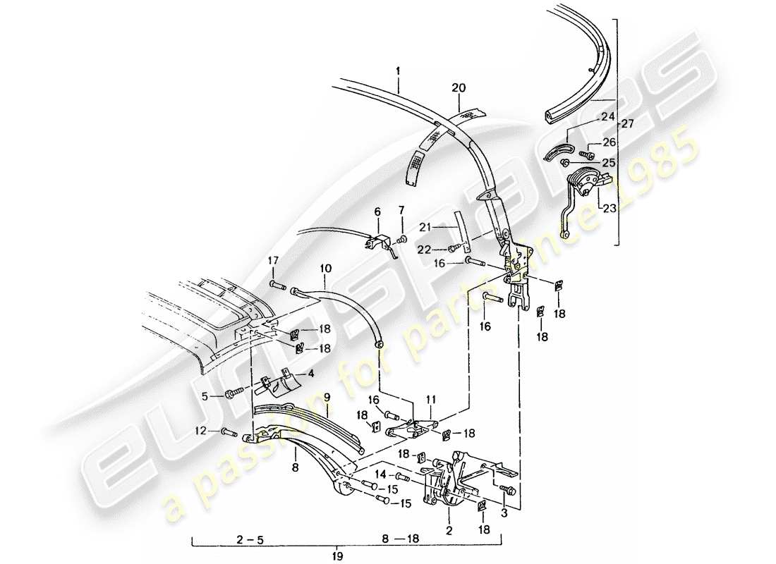 porsche 2002 (986 boxster) marco superior - piezas únicas diagrama de piezas