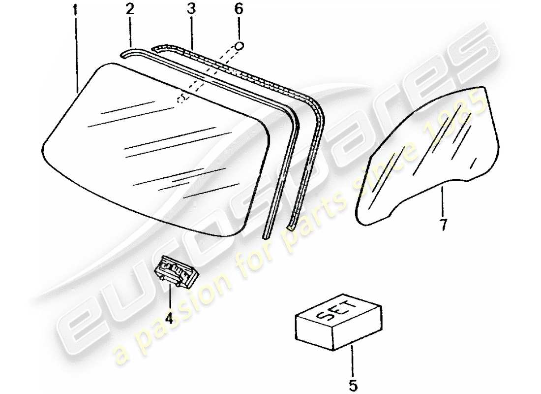 porsche 2003 (986 boxster) vidrios de ventanas diagrama de piezas
