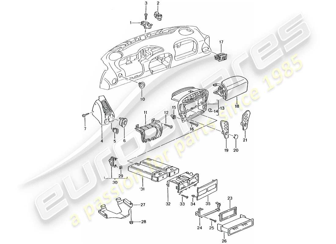 porsche 2002 (996 turbo / gt2) accesorios - embellecedor del panel de salpicadero diagrama de piezas