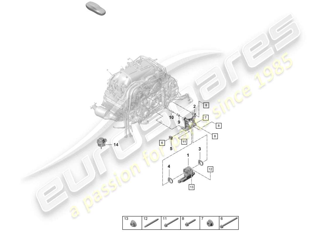 porsche 2020 (718 cayman) dispositivo de elevación del motor diagrama de piezas