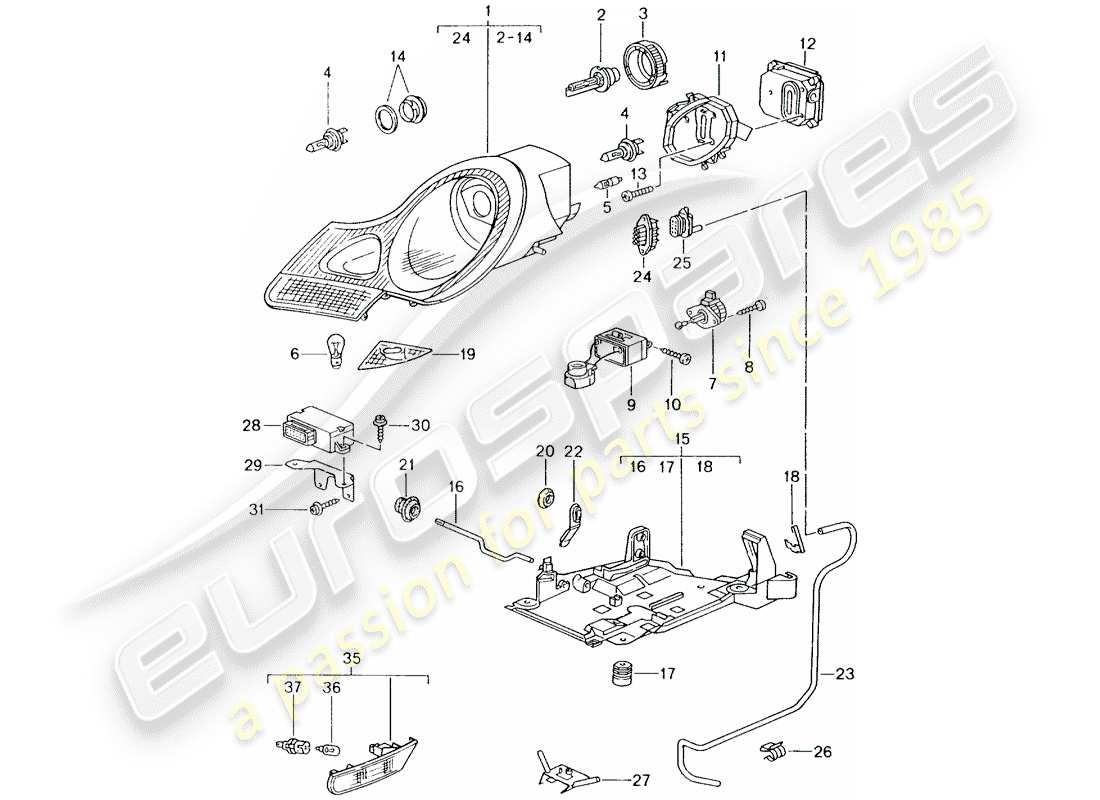 porsche 2002 (986 boxster) faro - repetidor de señal de giro - d - mj 1999>> diagrama de piezas