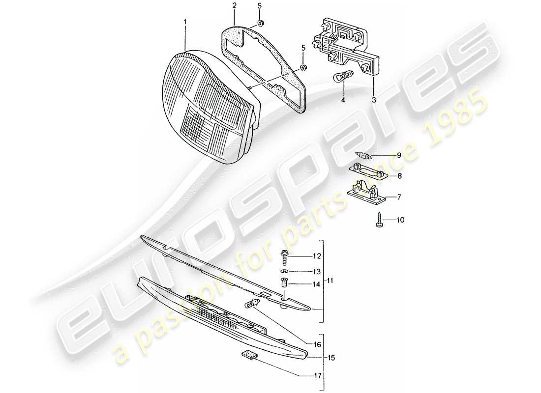 porsche 2003 (986 boxster) luz trasera - luz de matrícula - luz de freno adicional diagrama de piezas