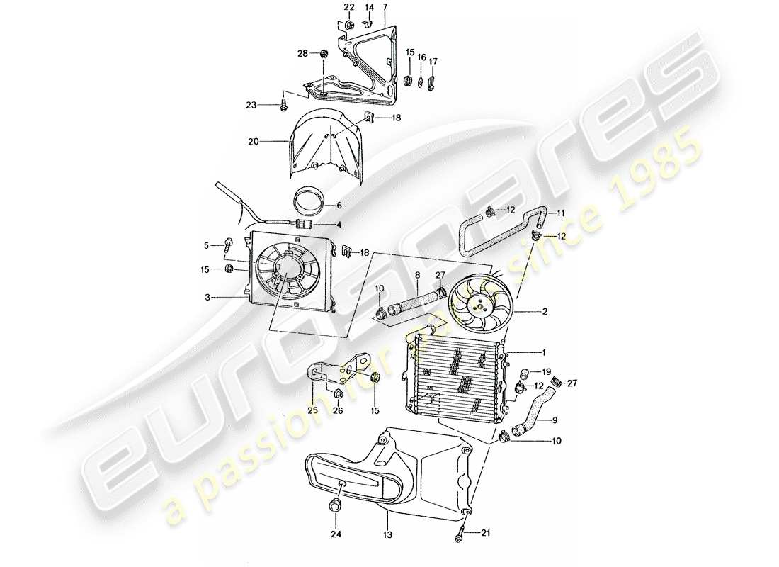 porsche 2001 (986 boxster) diagrama de piezas de refrigeración por agua