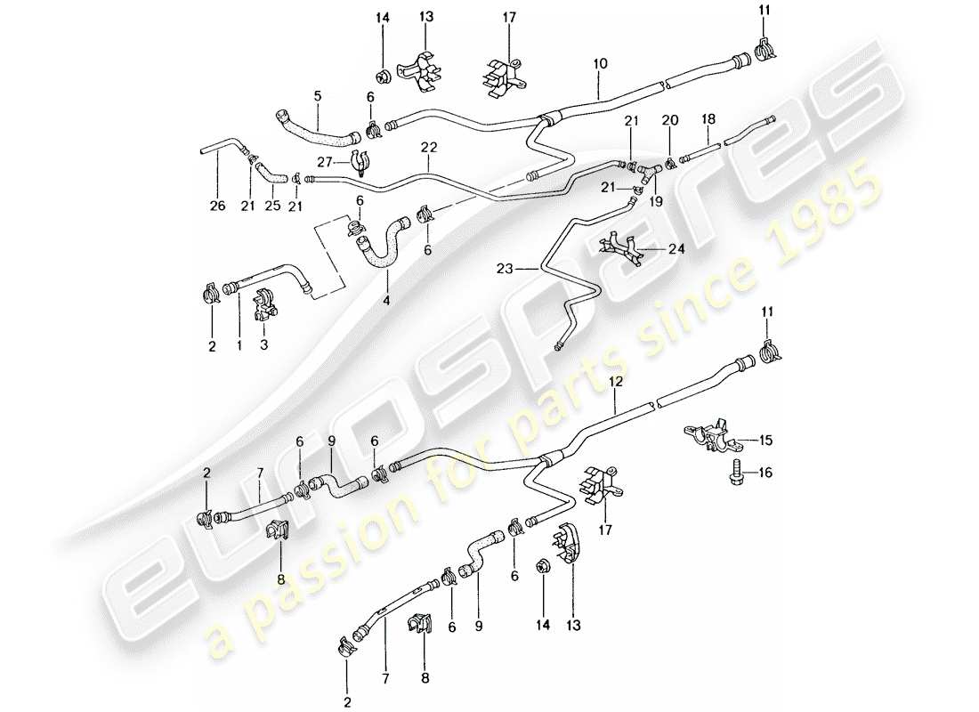 porsche 2001 (986 boxster) diagrama de piezas de refrigeración por agua