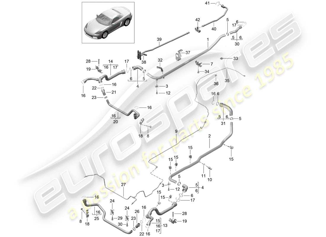 porsche 2020 (718 boxster) diagrama de piezas de refrigeración por agua
