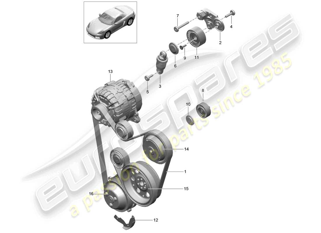 porsche 2020 (718 boxster) amortiguador tensor de correa correa trapezoidal diagrama de piezas