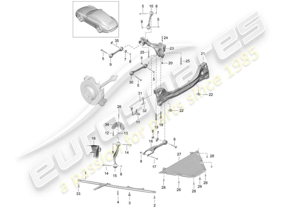 porsche 991 (2016) diagrama de piezas del eje trasero