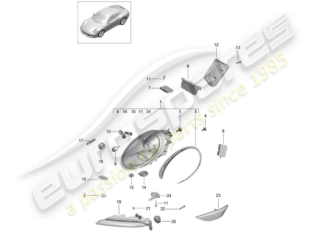 porsche 2017 (991-2) diagrama de piezas del faro
