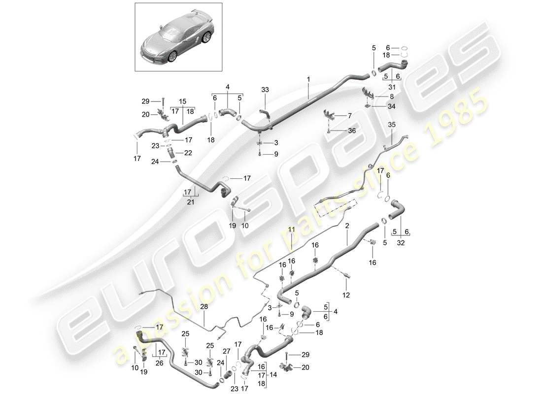 porsche 2016 (981 cayman gt4) water cooling 1 diagrama de piezas