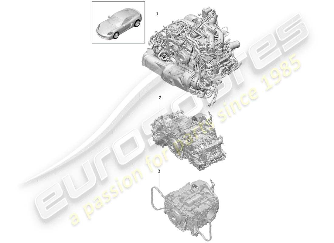 porsche 2017 (718 cayman) motor de repuesto diagrama de piezas