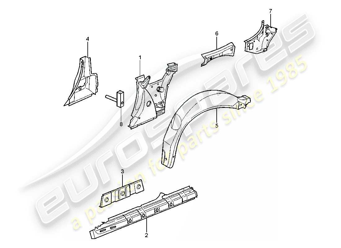 porsche 2002 (996 turbo / gt2) diagrama de piezas del panel lateral
