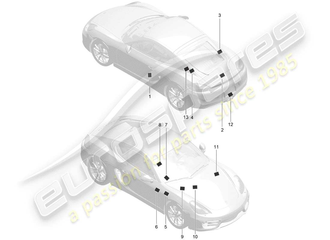 porsche 2014 (981 cayman) señales/avisos diagrama de piezas