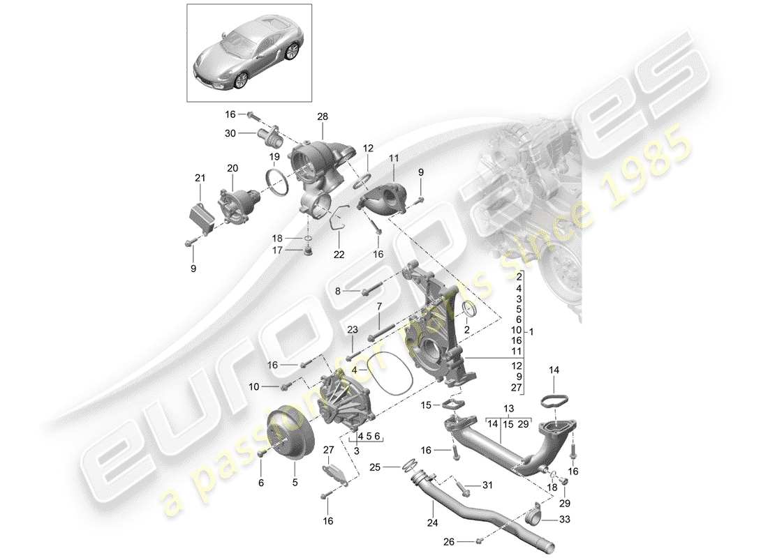 porsche 2014 (981 cayman) diagrama de piezas de la bomba de agua