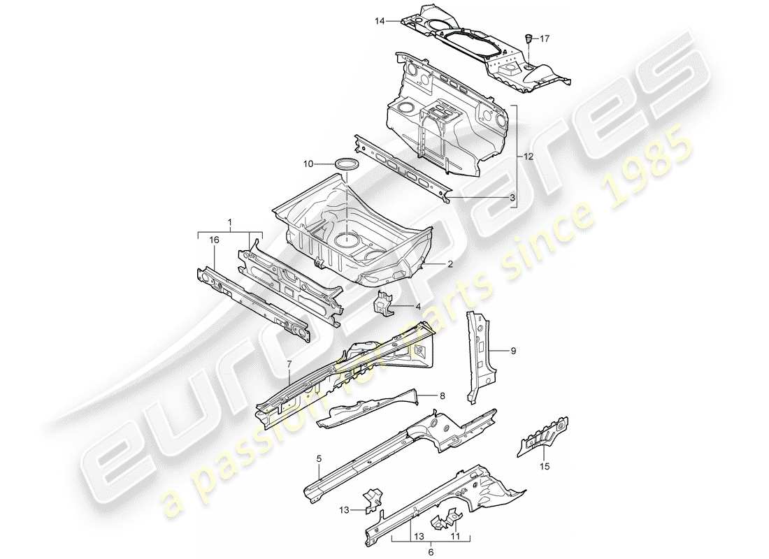 porsche 2005 (987 boxster) diagrama de piezas del extremo delantero
