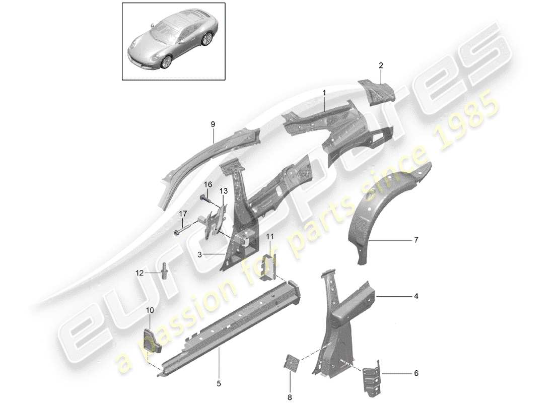 porsche 2017 (991-2) diagrama de piezas del panel lateral
