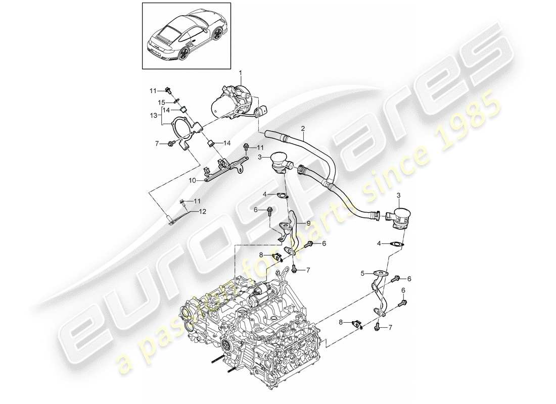 porsche 2011 (997-2 turbo / gt2 rs) sistema de control de emisiones de escape diagrama de piezas