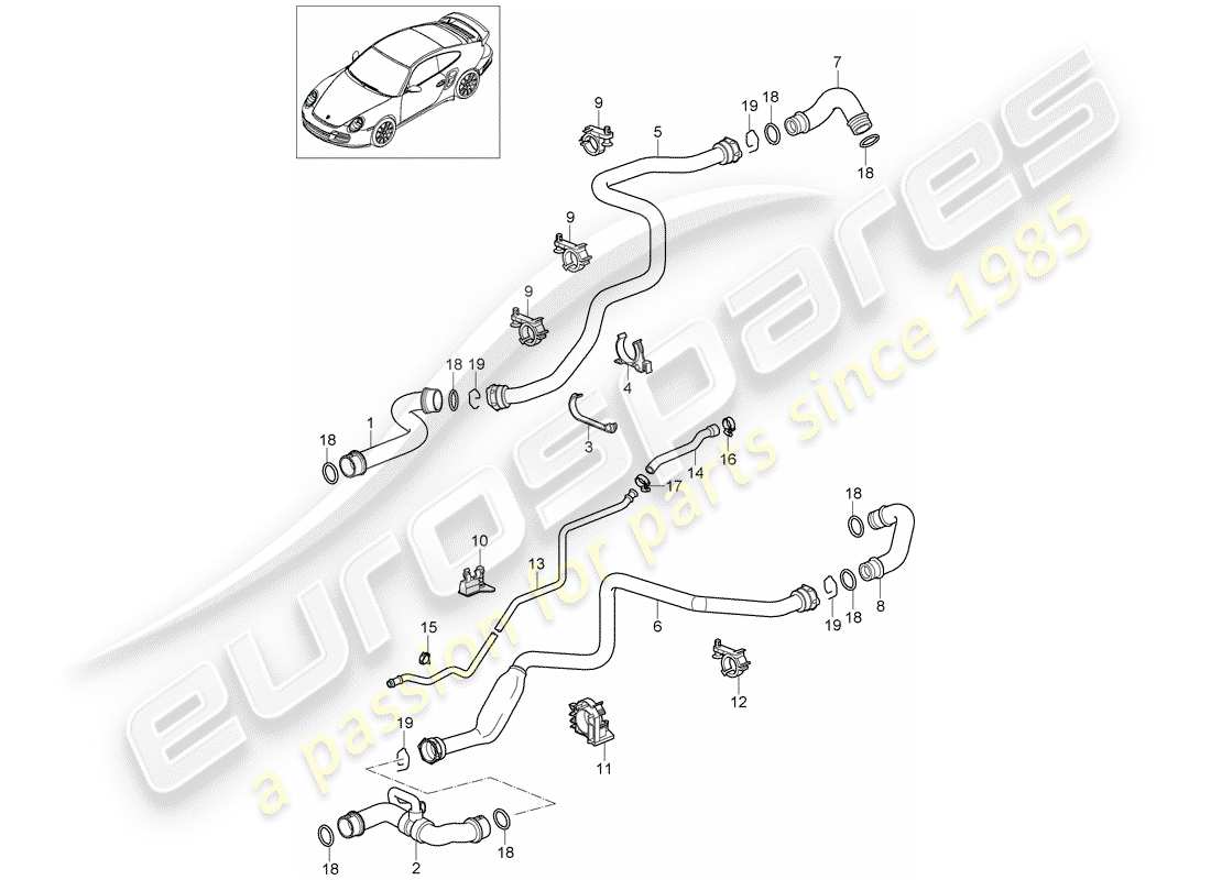 porsche 2011 (997-2 turbo / gt2 rs) water cooling 1 diagrama de piezas