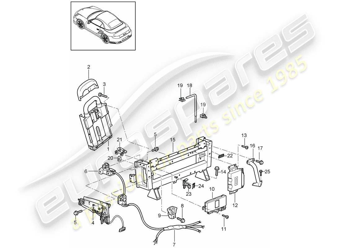 porsche 911 t/gt2rs (2011) diagrama de piezas de la barra antivuelco