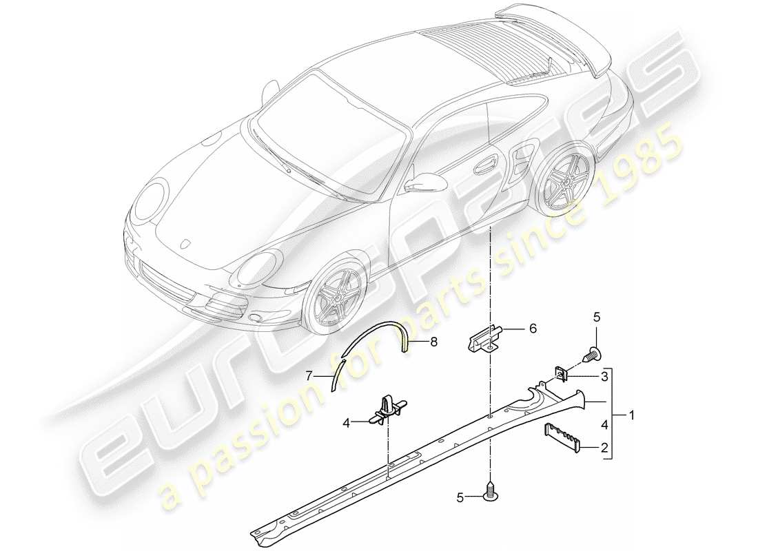 porsche 2011 (997-2 turbo / gt2 rs) moldura de larguero diagrama de piezas