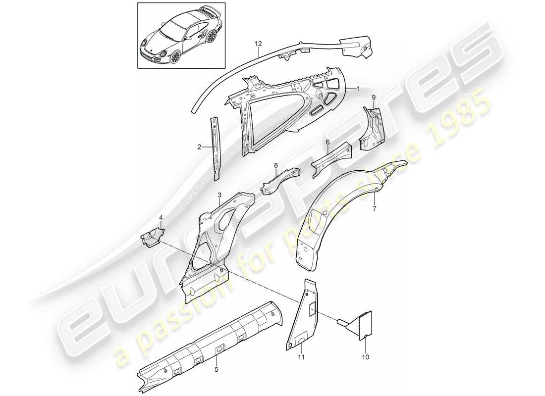 porsche 2011 (997-2 turbo / gt2 rs) panel lateral diagrama de piezas