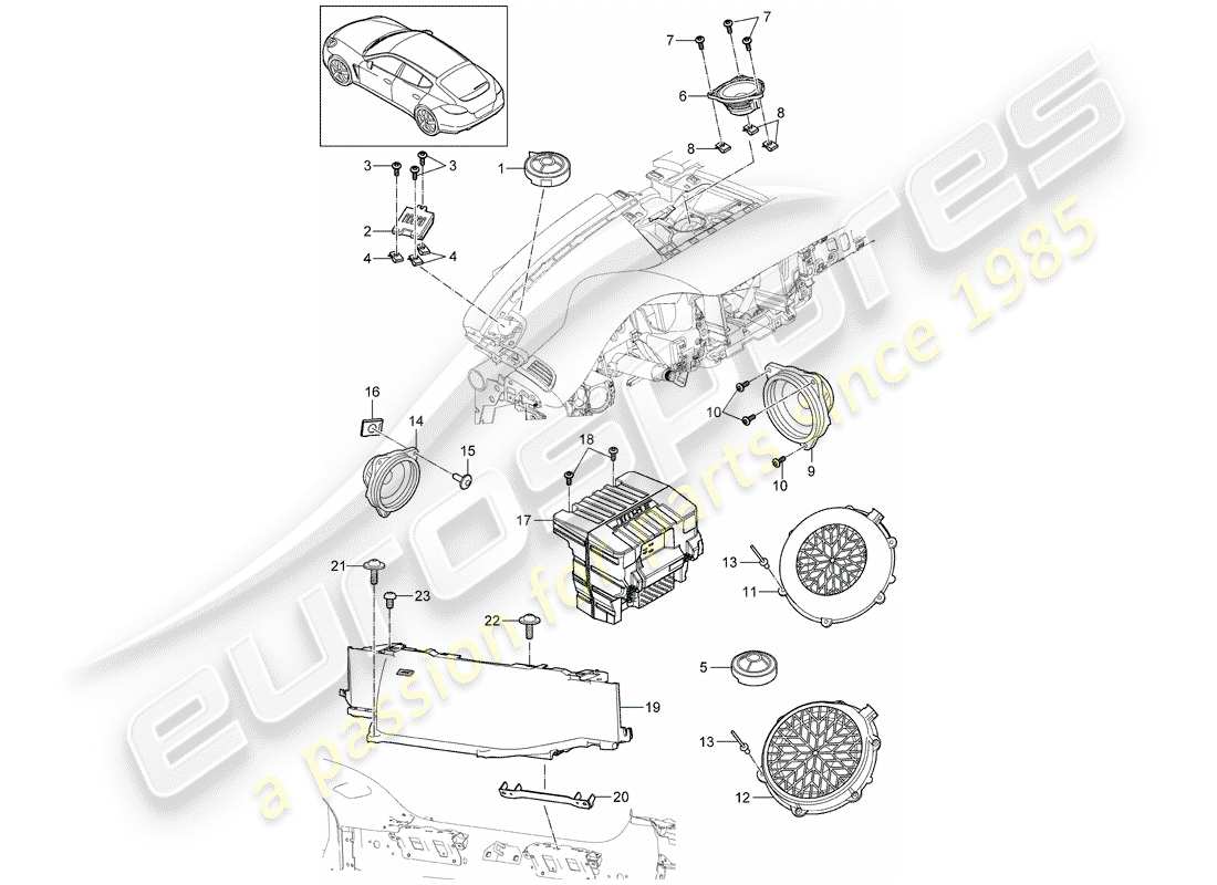 porsche 2011 (panamera 970) diagrama de piezas del altavoz