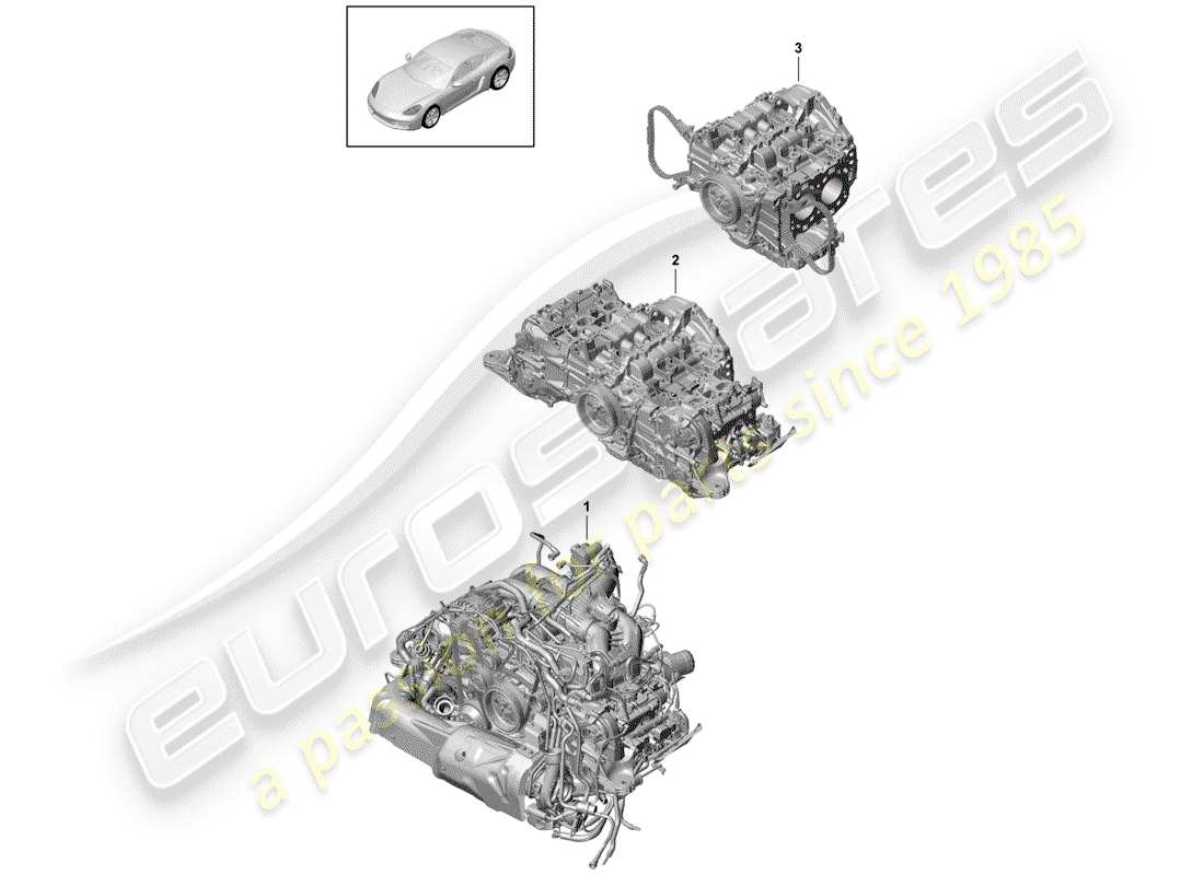 porsche 2018 (718 cayman) diagrama de piezas del motor de repuesto