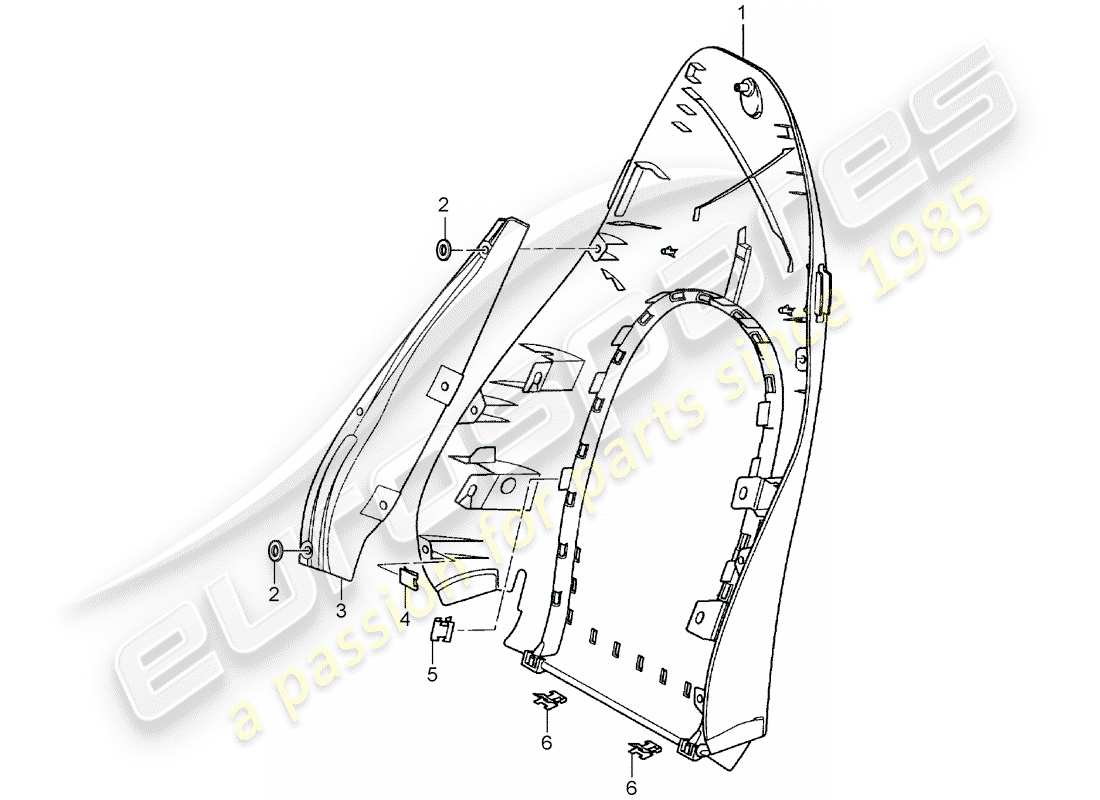 porsche 2001 (996 turbo / gt2) carcasa del respaldo - asiento estándar - asiento confort diagrama de piezas