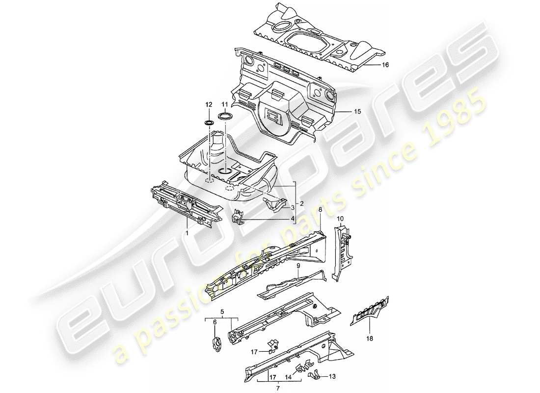 porsche 1999 (986 boxster) extremo delantero - piezas individuales diagrama de piezas