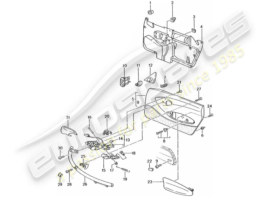 porsche 2002 (986 boxster) panel de puerta - accesorios diagrama de piezas