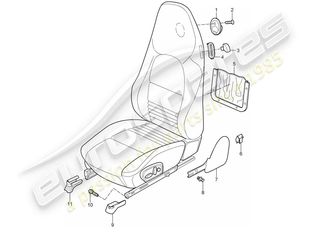 porsche 2002 (986 boxster) asiento - asiento estándar - asiento confort diagrama de piezas