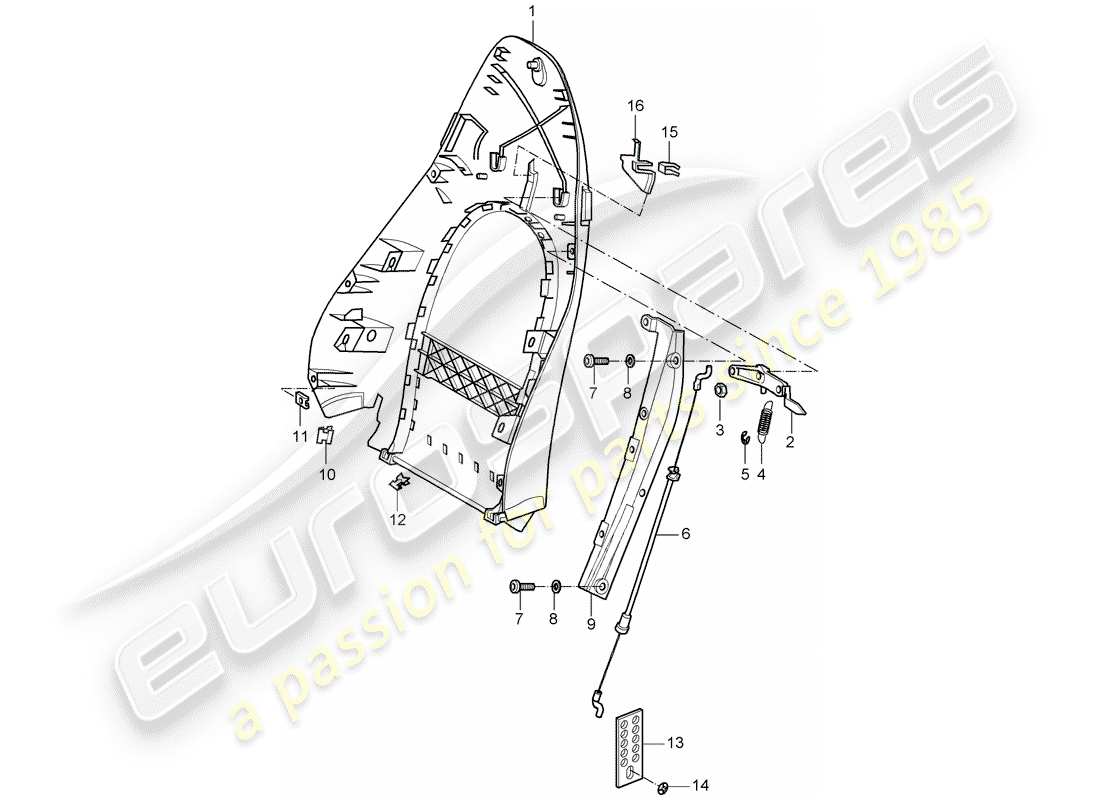 porsche 2002 (986 boxster) carcasa del respaldo - asiento estándar - asiento confort diagrama de piezas
