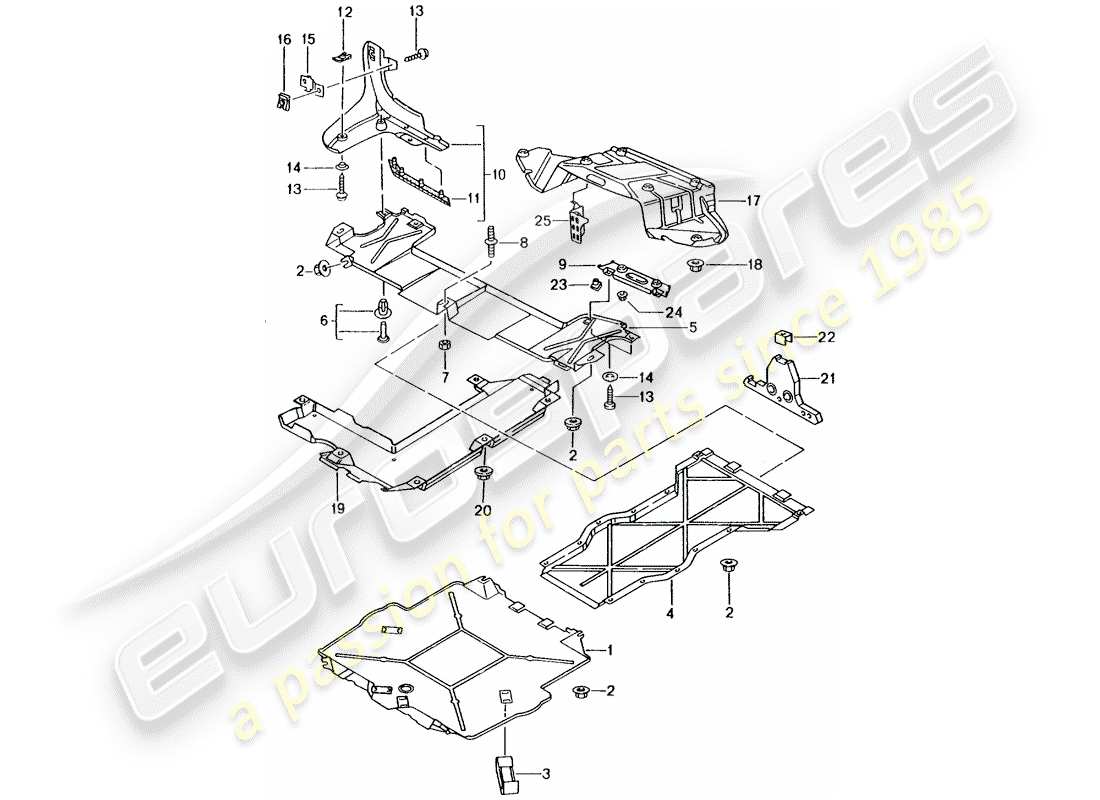 porsche 2002 (986 boxster) revestimiento de bajos diagrama de piezas
