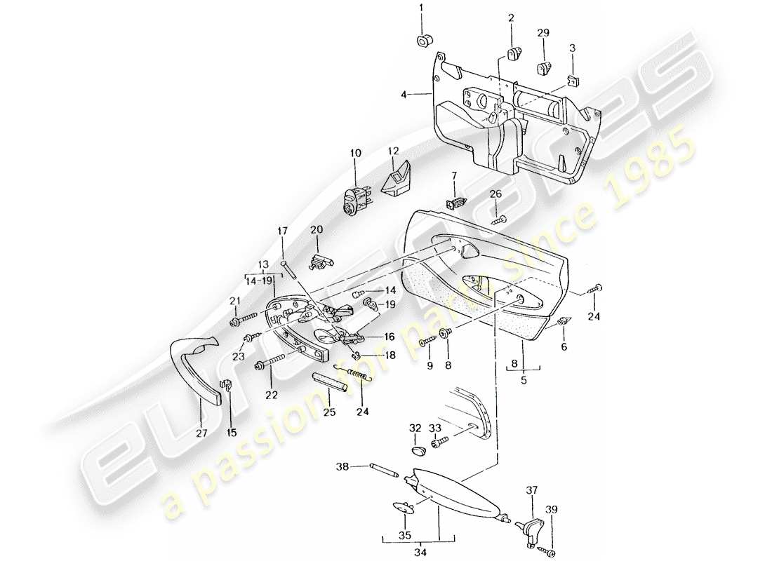 porsche 2002 (996 turbo / gt2) panel de puerta - accesorios diagrama de piezas