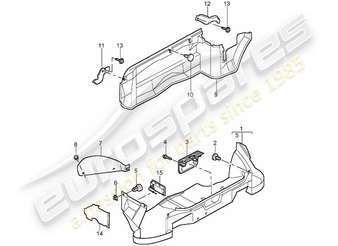 porsche 2003 (986 boxster) compartimiento de equipaje diagrama de piezas