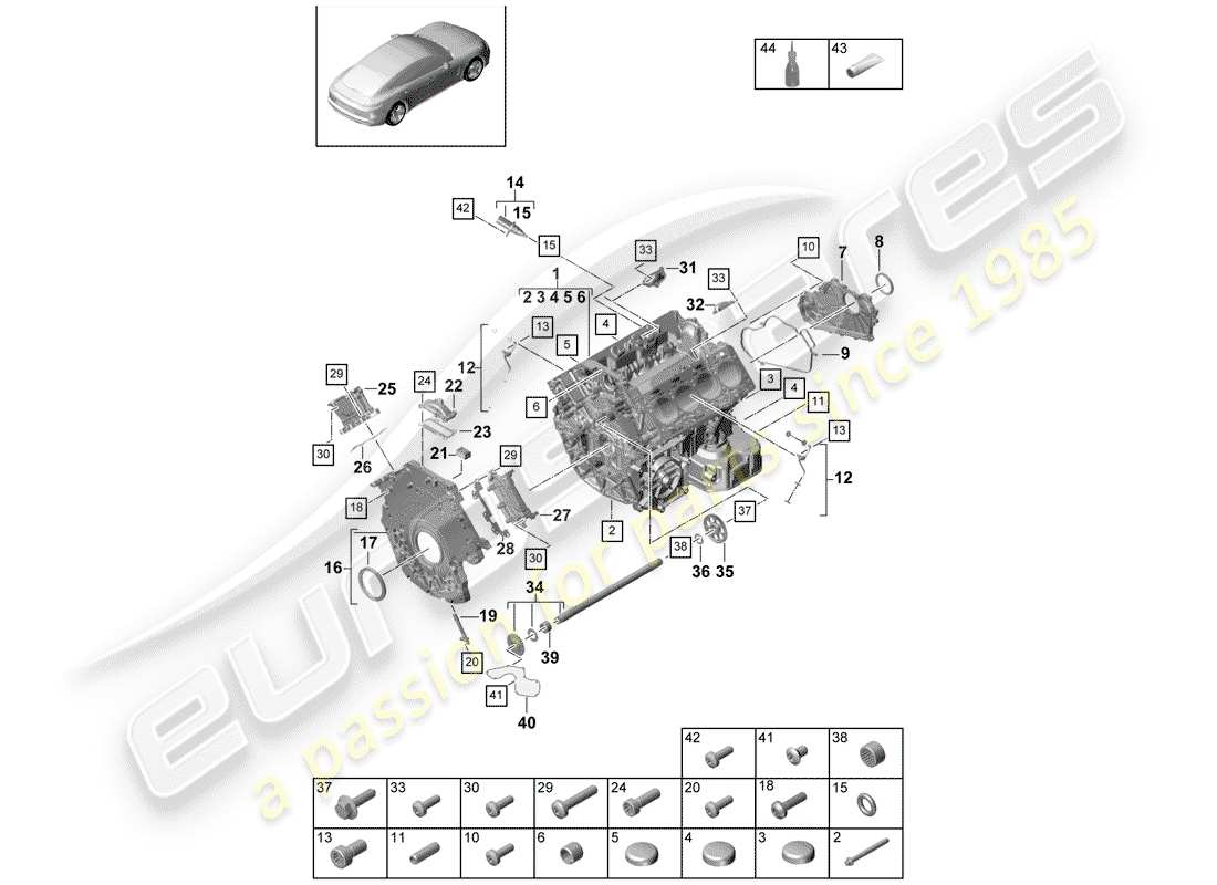porsche 2019 (panamera 971-1) crankcase diagrama de piezas