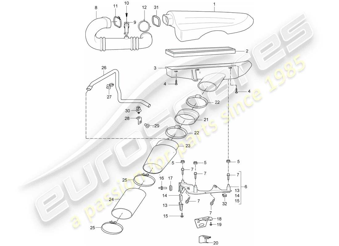 porsche 2006 (carrera gt) sistema de limpieza de aire diagrama de piezas