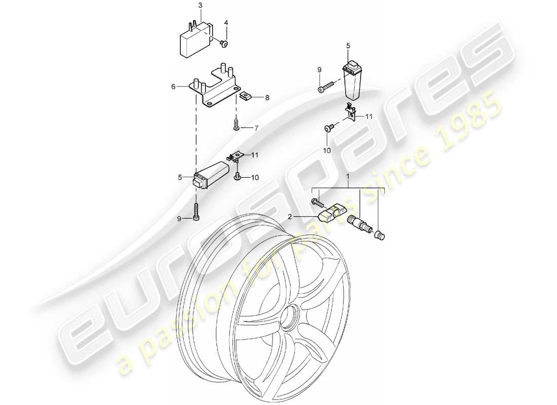 porsche carrera gt (2006) sistema de control de presión de neumáticos diagrama de piezas