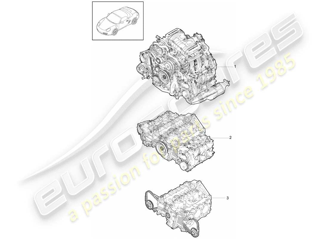 porsche 2009 (987 boxster) motor de repuesto diagrama de piezas
