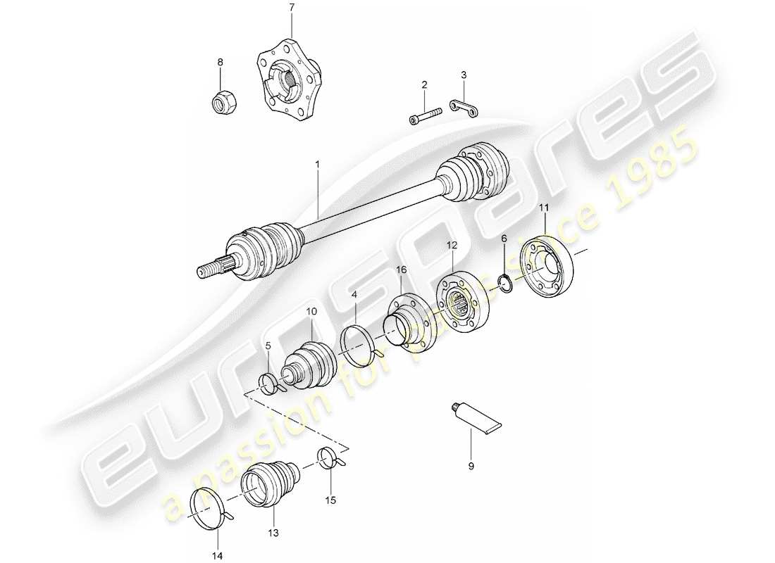 porsche 2005 (987 boxster) diagrama de piezas del eje de transmisión